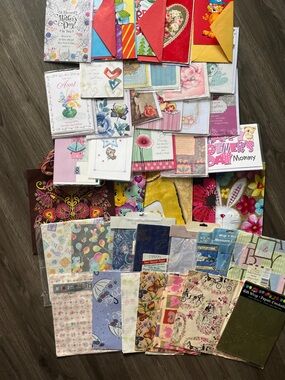 Lot Vintage of New Cards Bags Wrapping paper all occasions